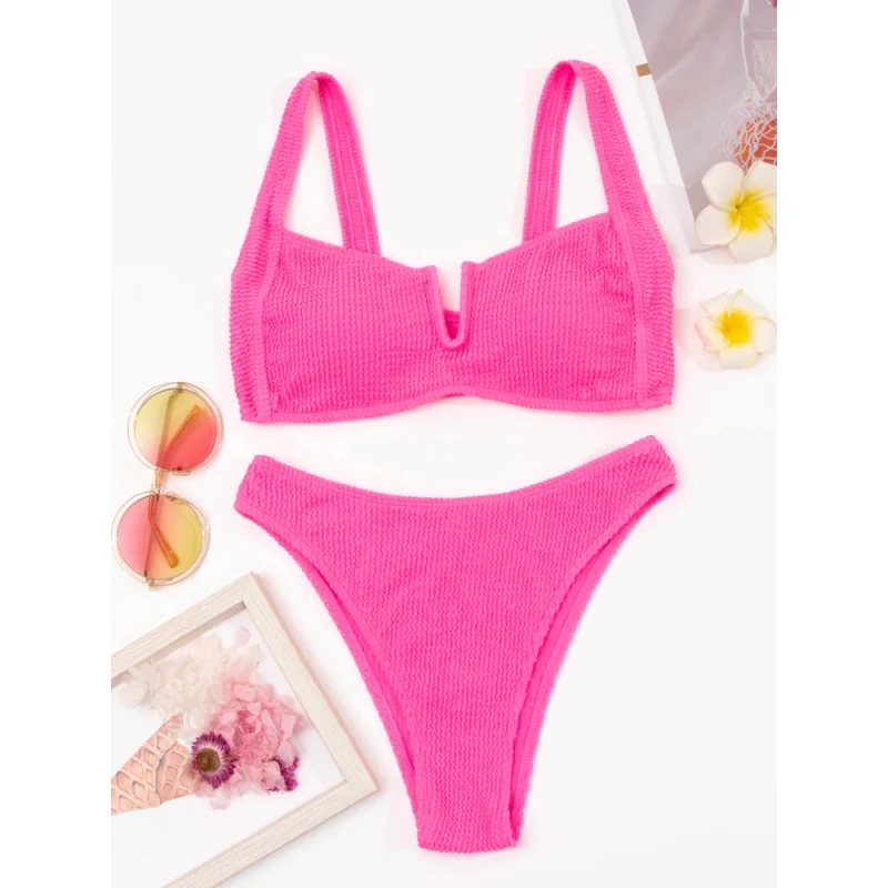 costum de baie roz neon 2 piese fitint tropical pink 3
